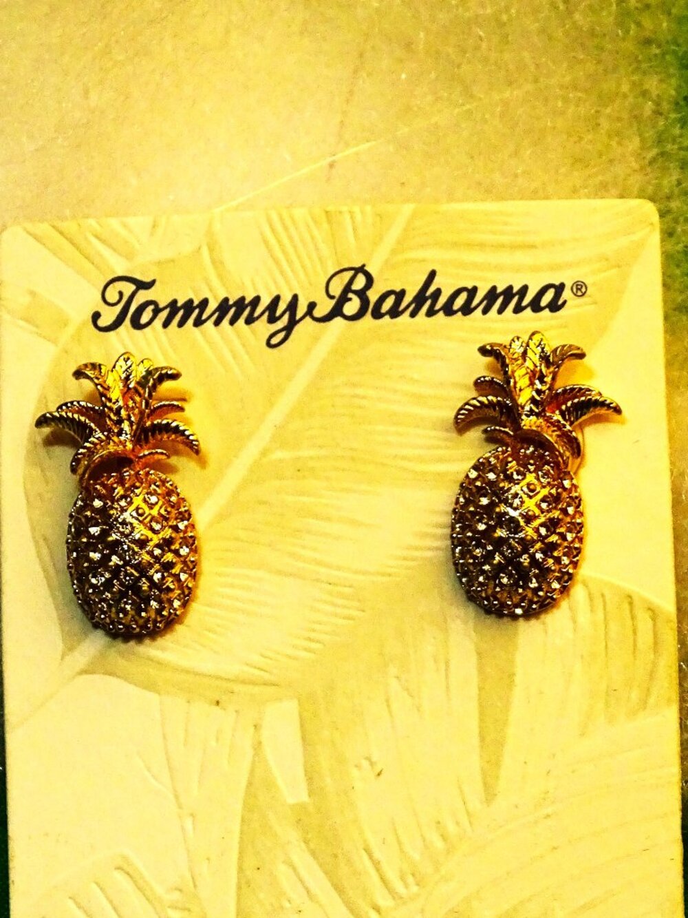Bahama Gold Plated and Crystals Pineapple Stud Earrings New